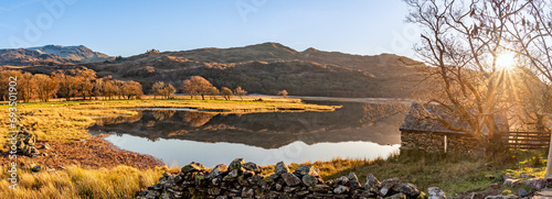 Reflection views around Snowdonia lakes in winter