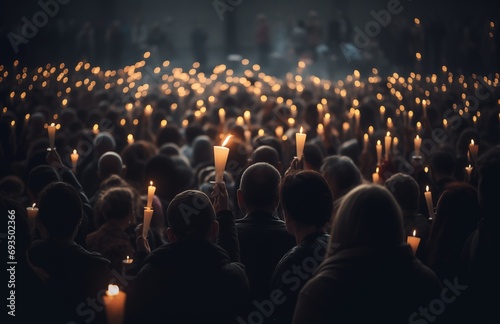 Candlemas. Light of the world. Christian Holiday. People holding candles in a church during a religious procession, selective focus photo