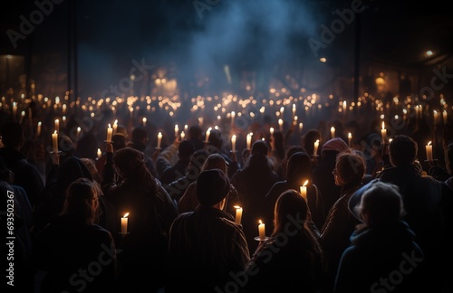 Candlemas. Light of the world. Christian Holiday. People holding candles in a church during a religious procession, selective focus
