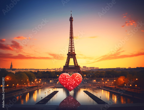 Valentine's Day in Paris. Eiffel Tower at sunset, Paris, France. Romantic love background