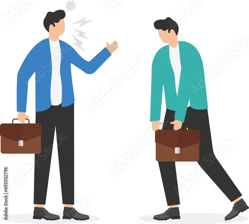 Complainer boss, angry and furious on work failure criticism, underperforming employee or conflict in work concept, big boss businessman furious, mad complaining, shouting to sad underperform employee