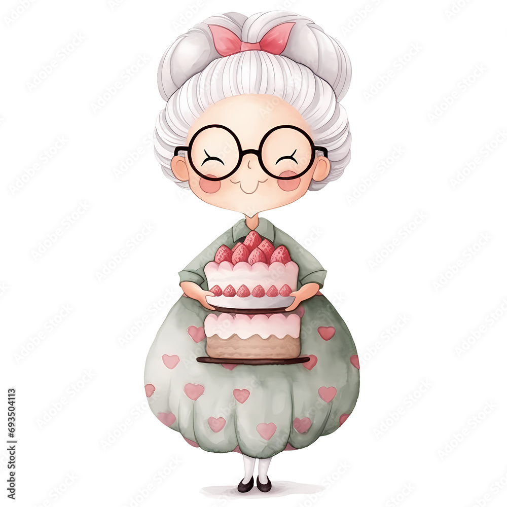 Cute Grandma Cake Watercolor Clipart Illustration Cute Grandma Cake Watercolor Clipart Illustration