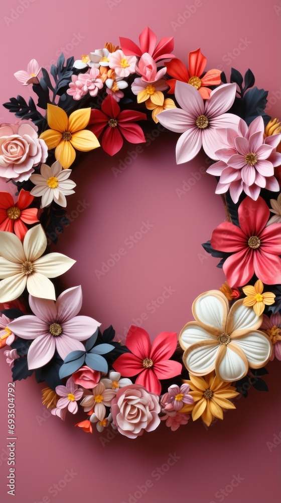 Different small flowers in a wreath on pink UHD wallpaper
