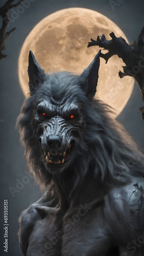 Humanoid warewolf in night moonlight monster illustration © spyduckz