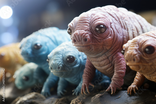 A close-up of microscopic tardigrades, resilient creatures known for their ability to survive extreme conditions. Generative Ai. © Sebastian