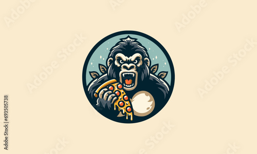 gorilla eat pizza vector illustration logo design