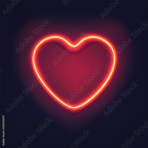 Neon heart on dark background. Decoration  sign or symbol for Valentine s Day. Electric light glow banner.