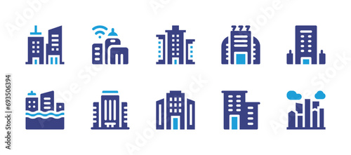 Building icon set. Duotone color. Vector illustration. Containing building, casino, office building, smart city, flood, city.