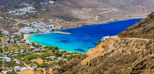 Best beaches of Greece in Cyclades. Stunning Greek beaches in Amorgos island, scenic Aegialis bay with turquoise sea