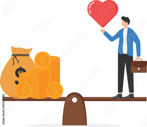 Life is worth more than money. Compare health to money. Modern vector illustration in flat style

