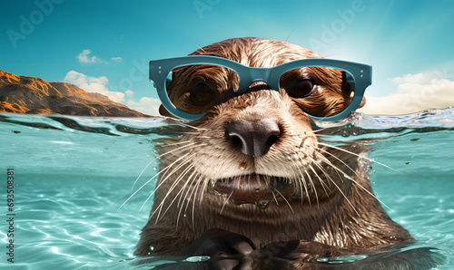 Happy otter wearing sunglass for a commercial advertisement image