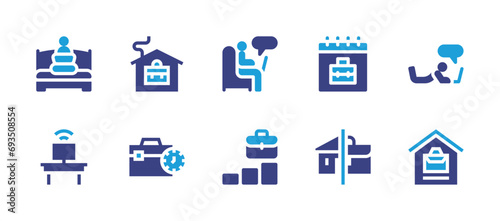 Work icon set. Duotone color. Vector illustration. Containing working at home, working, work, work place, work from home, hybrid work.