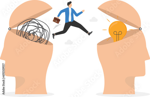 Businessmen jump out of the hustle and bustle with creativity. Change your mindset. Modern vector illustration in flat style

