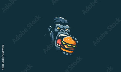 gorillas eat burger vector illustration mascot design