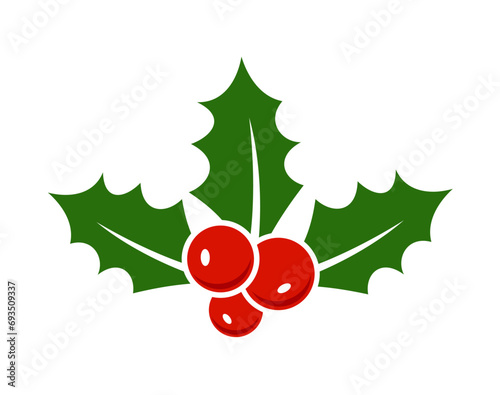 Holly leaves clipart, Christmas holly berry icon, 
mistletoe, Holly icon vector design template 
isolated on white background for greeting card, 
banner, gift tags, sticker, social media