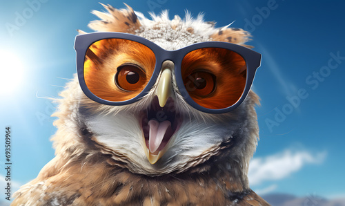 Happy owl wearing sunglass for a commercial advertisement image photo