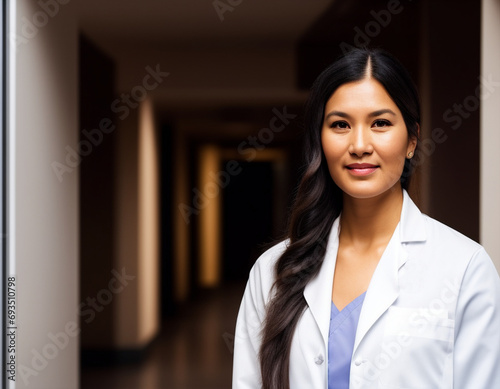 A native indigenous woman as a healthcare or lab worker in a white lab coat photo