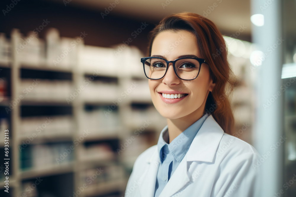 AI generated photo of charming woman in the apothecary shop store AI generated photo of charming woman in the apothecary shop store