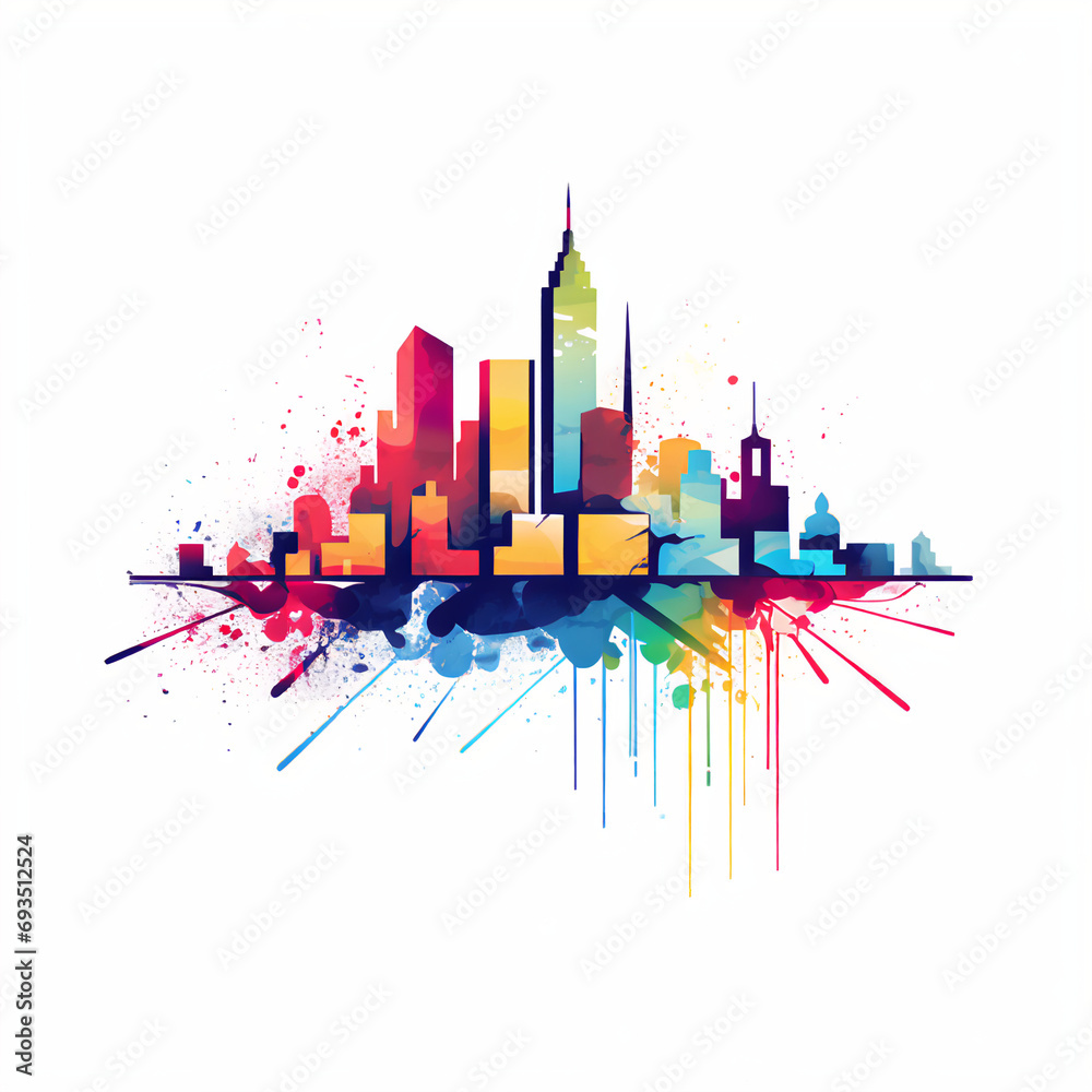 Hand-Drawn, Colorful City Skyline Logo Design