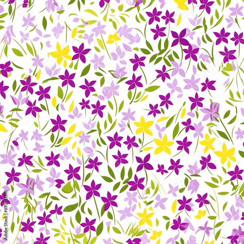 seamless floral pattern in lilac  pink and yellow. Generative AI