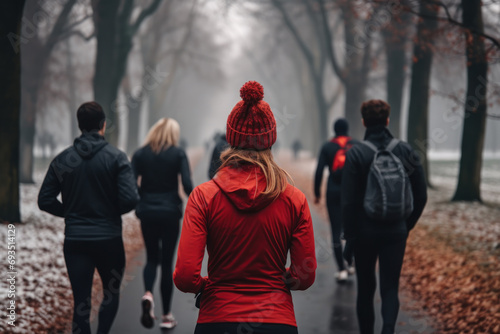 healthy life people jogging in a autumn park generative ai