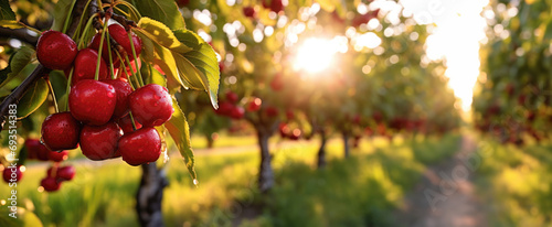 Fruit cherry garden, business farming and entrepreneurship, harvest. banner photo