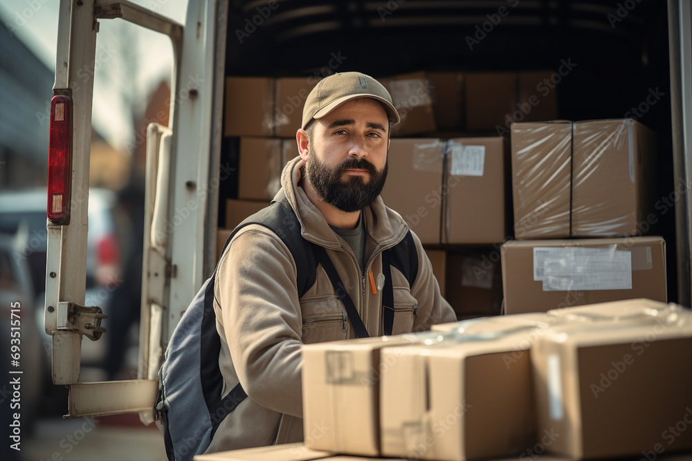 Generative AI portrait delivery concept mailman mail post transportation Generative AI portrait delivery concept mailman mail post transportation