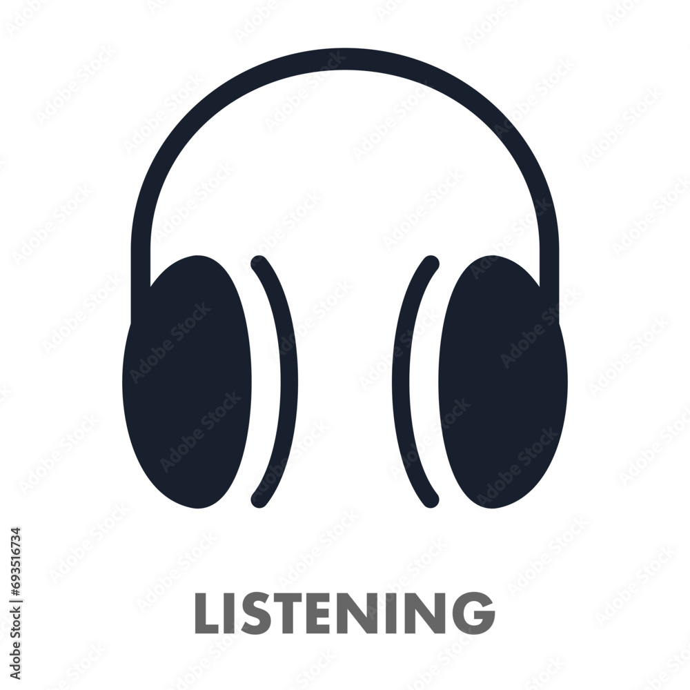 Listening icon black color flat style isolated on white background for ...