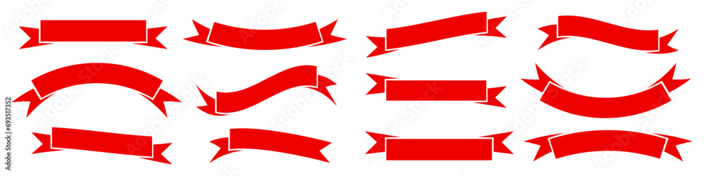 Set of ribbon banners. Set of simple vector ribbons in red on an isolated background. Vector EPS 10 - obrazy, fototapety, plakaty 