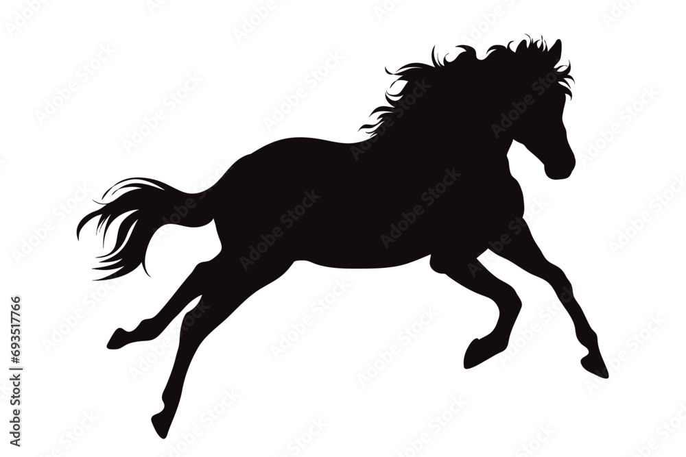 Vector silhouette of horse on white background. Symbol of stallion and horse riding.