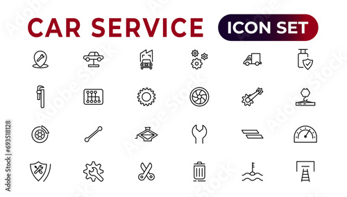 Car service icon set with editable stroke and white background. Auto service, car repair icon set. Car service and garage.