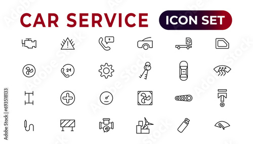Car service icon set with editable stroke and white background. Auto service, car repair icon set. Car service and garage.