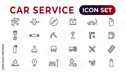Car service icon set with editable stroke and white background. Auto service, car repair icon set. Car service and garage.