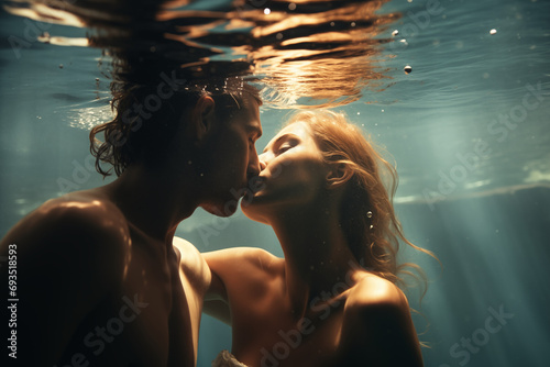Paar küsst sich Unterwasser