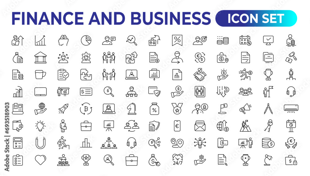 Finance and business line icons collection. Big UI icon set in a flat design. Thin outline icons pack. Vector illustration. - obrazy, fototapety, plakaty 