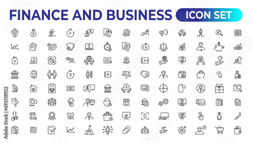 Finance and business line icons collection. Big UI icon set in a flat design. Thin outline icons pack. Vector illustration.