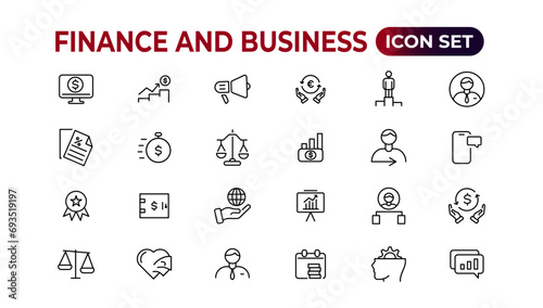 Finance and business line icons collection. Big UI icon set in a flat design. Thin outline icons pack. Vector illustration. photo