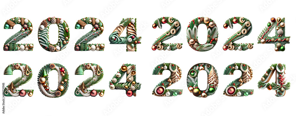 Happy new year concept, text with pine tree and new year decorations Happy new year concept, text with pine tree and new year decorations