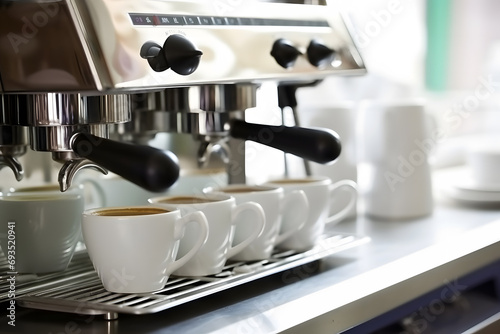 Espresso machine making fresh coffee. Neural network AI generated art