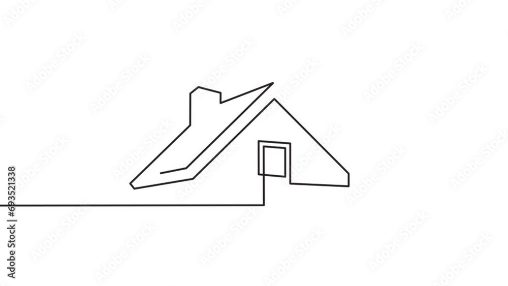 Continuous one-line animation video of a house view with a roof. house roof, real estate with moving lines animation video style. 4k videos Continuous one-line animation video of a house view with a roof. house roof, real estate with moving lines animation video style. 4k videos