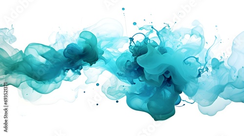 Cyan Watercolor Blobs on White Background. Artistic Presentation Background