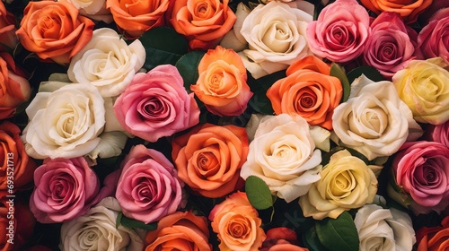A pot of roses in full bloom, Overhead view, use filter photography, Caribbean, 32K, high detail 