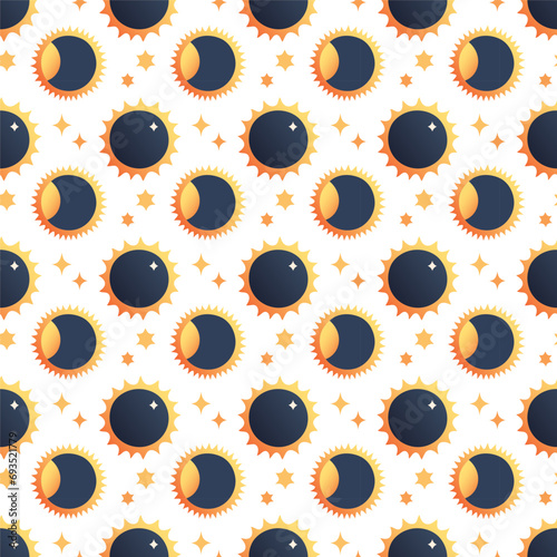 Solar Eclipse seamless pattern in flat cartoon style for kids education at school, stickers, scrapbooking, nursery room © spirka.art