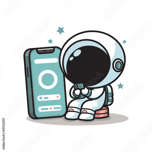 cute vector illustration of an astronaut playing with a cellphone 