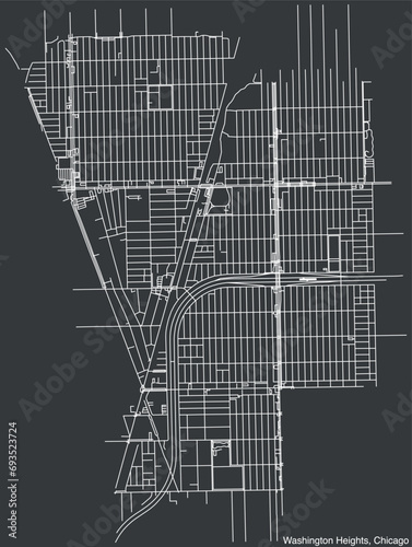 Detailed hand drawn navigational urban street roads map of the WASHINGTON HEIGHTS COMMUNITY AREA of the American city of CHICAGO, ILLINOIS with vivid road lines and name tag on solid background