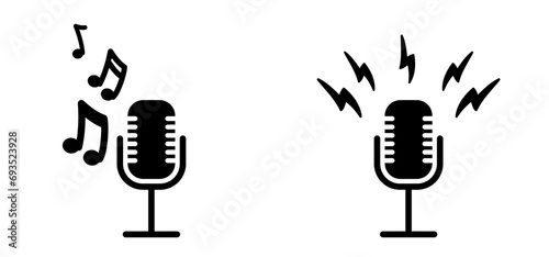 Microphone. Vector mikes line pattern. Podcast, voice icon. Record. Microphone recording, studio symbol. Retro microphone logo. Wireless microphone. Music mic sign. flat design. Sound wave