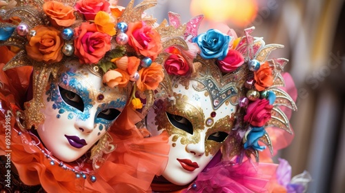 Colorful carnival masks at a traditional festival in Venice, Italy,