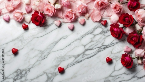 Website Banner, Valentine's Day Themed Marble Background, Top View, Copy Space for Text
