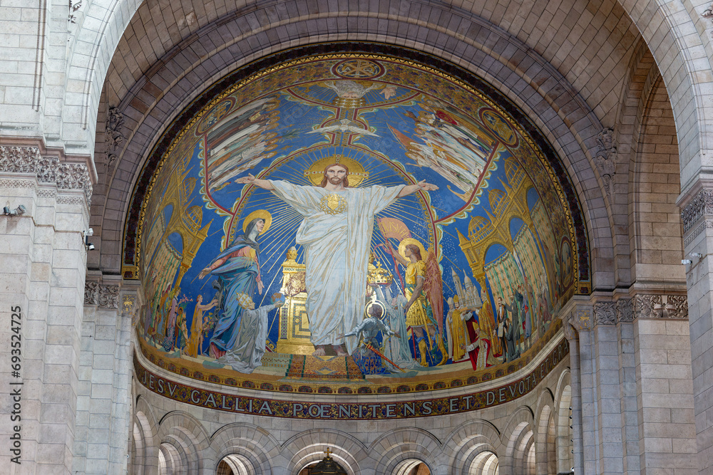 Interior of The Basilica of Sacré Coeur de Montmartre. Statue of Saint Margaret Mary Alacoque. One of the most visited religious monuments in Paris. 