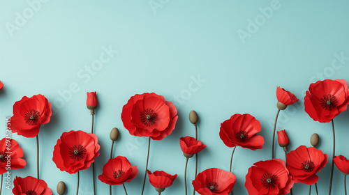 red poppy flowers on a light blue background